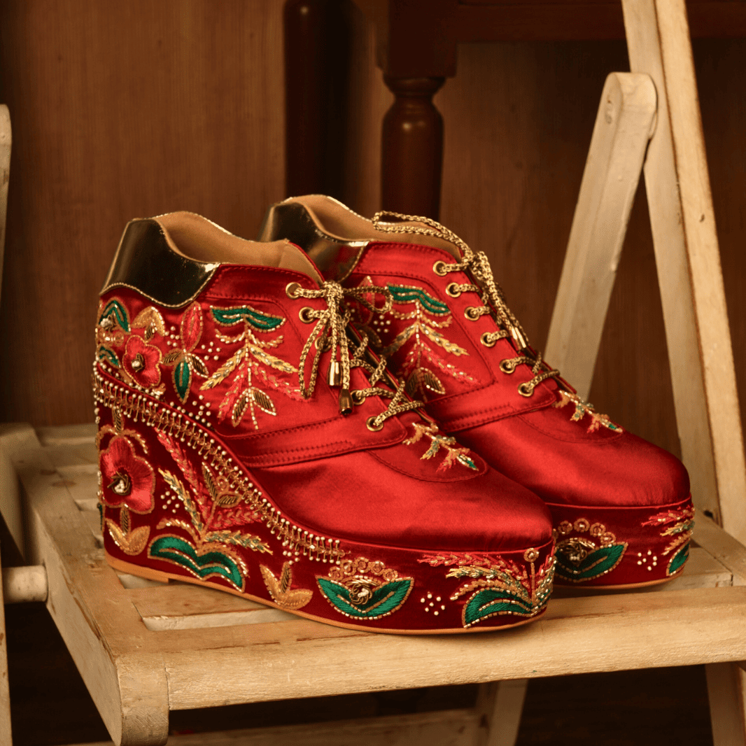 Custom Red multi color bridal sneaker wedges