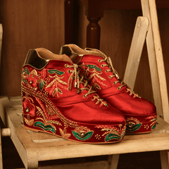 Custom Red multi color bridal sneaker wedges