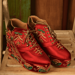 Custom Red multi color bridal sneaker wedges