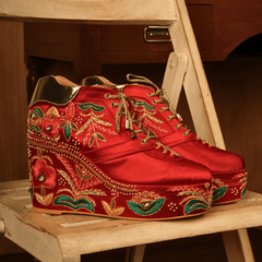 Custom Red multi color bridal sneaker wedges