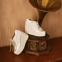 Custom White sneaker wedges beaded embroidery.