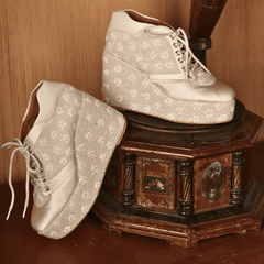 Custom White sneaker wedges beaded embroidery.