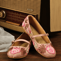 Festive Pink Embroidered Ballerinas – Floral Sequin Detailing| Fully Customisable Festive Flats