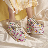 Butterfly Neon Beaded Sneakers – Fully Cushioned Platform shoes (White) – Tiesta