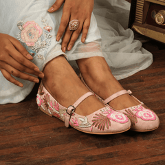 Festive Pink Embroidered Ballerinas – Floral Sequin Detailing| Fully Customisable Festive Flats