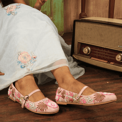 Festive Pink Embroidered Ballerinas – Floral Sequin Detailing| Fully Customisable Festive Flats