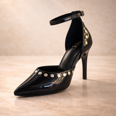 Studded Black Patent Stiletto Heels – Classic Evening & Party Footwear