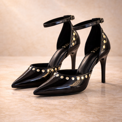 Studded Black Patent Stiletto Heels – Classic Evening & Party Footwear