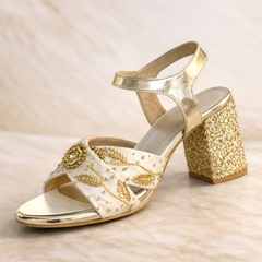 Gold Embroidered Block Heel Sandals – Bridal & Festive Footwear