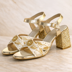 Gold Embroidered Block Heel Sandals – Bridal & Festive Footwear
