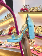 Teal Satin Block Heels