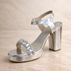 Silver Crystal Embellished Block Heel Sandals – Bridal & Evening Footwear