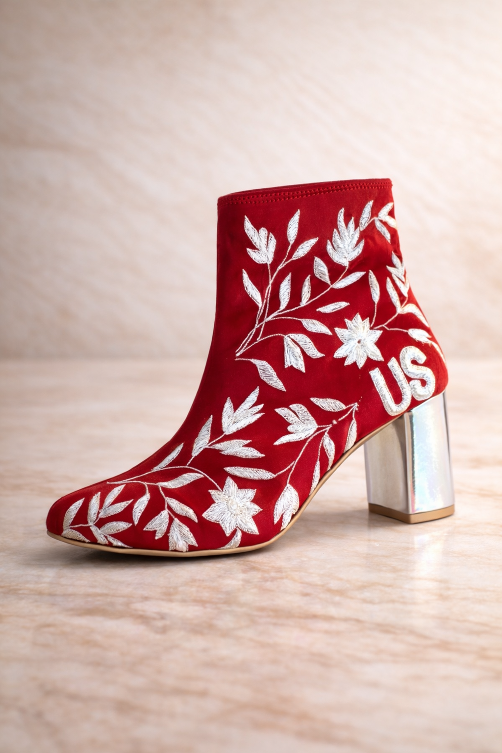 Red Embroidered Block Heel Ankle Boots – Bridal & Evening Footwear