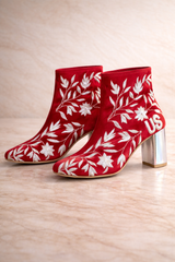 Red Embroidered Block Heel Ankle Boots – Bridal & Evening Footwear