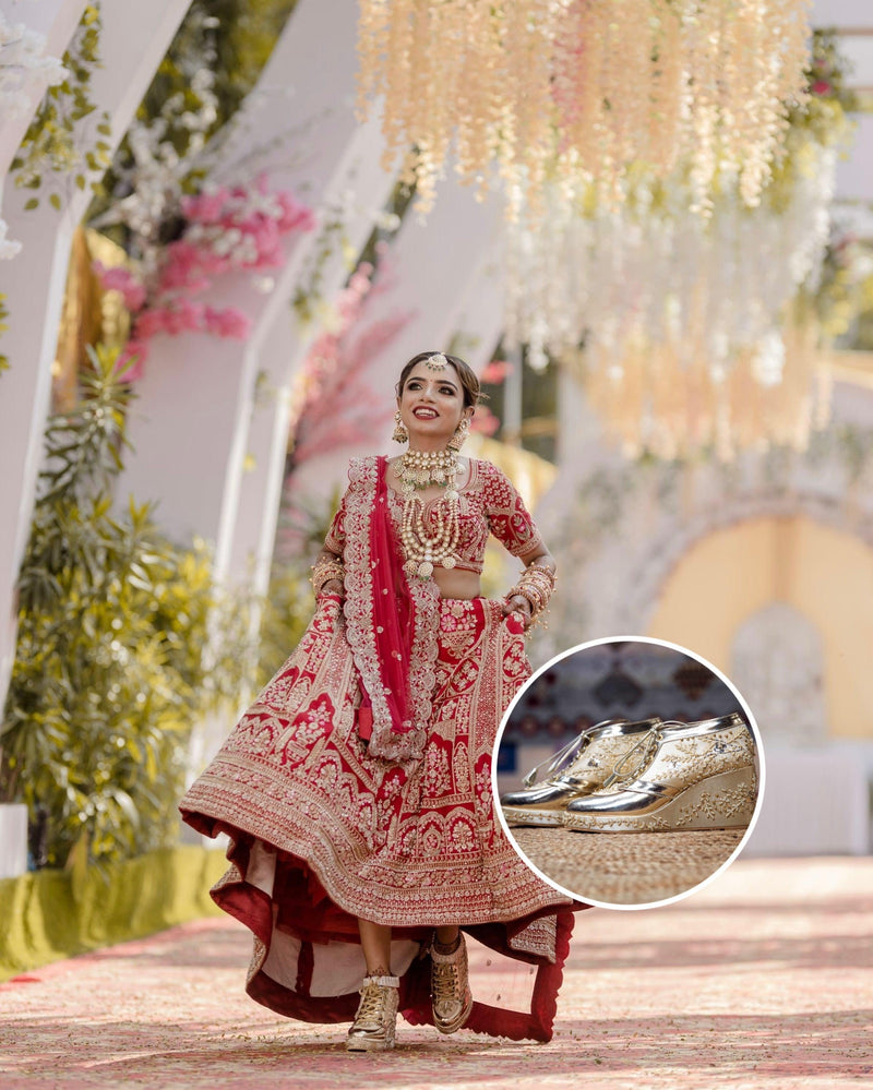 Gold Tiesta sneaker wedges styled by a bride