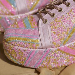 Neon Pink Beaded Sneaker Wedges – Hand Embroidered |  Customisable