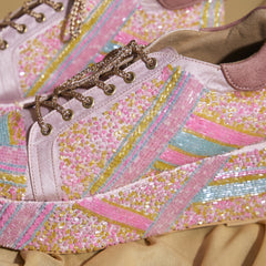 Neon Pink Beaded Sneaker Wedges – Hand Embroidered |  Customisable