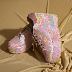 Neon Pink Beaded Sneaker Wedges – Hand Embroidered |  Customisable