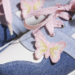 Denim Platform Sneakers – 1 to 1.5 Inch Sole with Pink Laces & Butterfly Detail | Playful & Customisable