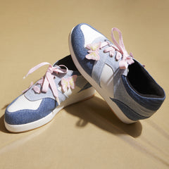 Denim Platform Sneakers – 1 to 1.5 Inch Sole with Pink Laces & Butterfly Detail | Playful & Customisable