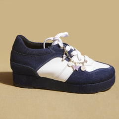 Denim Platform Sneakers – 1 to 1.5 Inch Heel with Charm Chain |Customisable