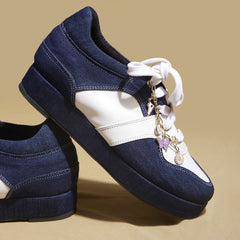 Denim Platform Sneakers – 1 to 1.5 Inch Heel with Charm Chain |Customisable