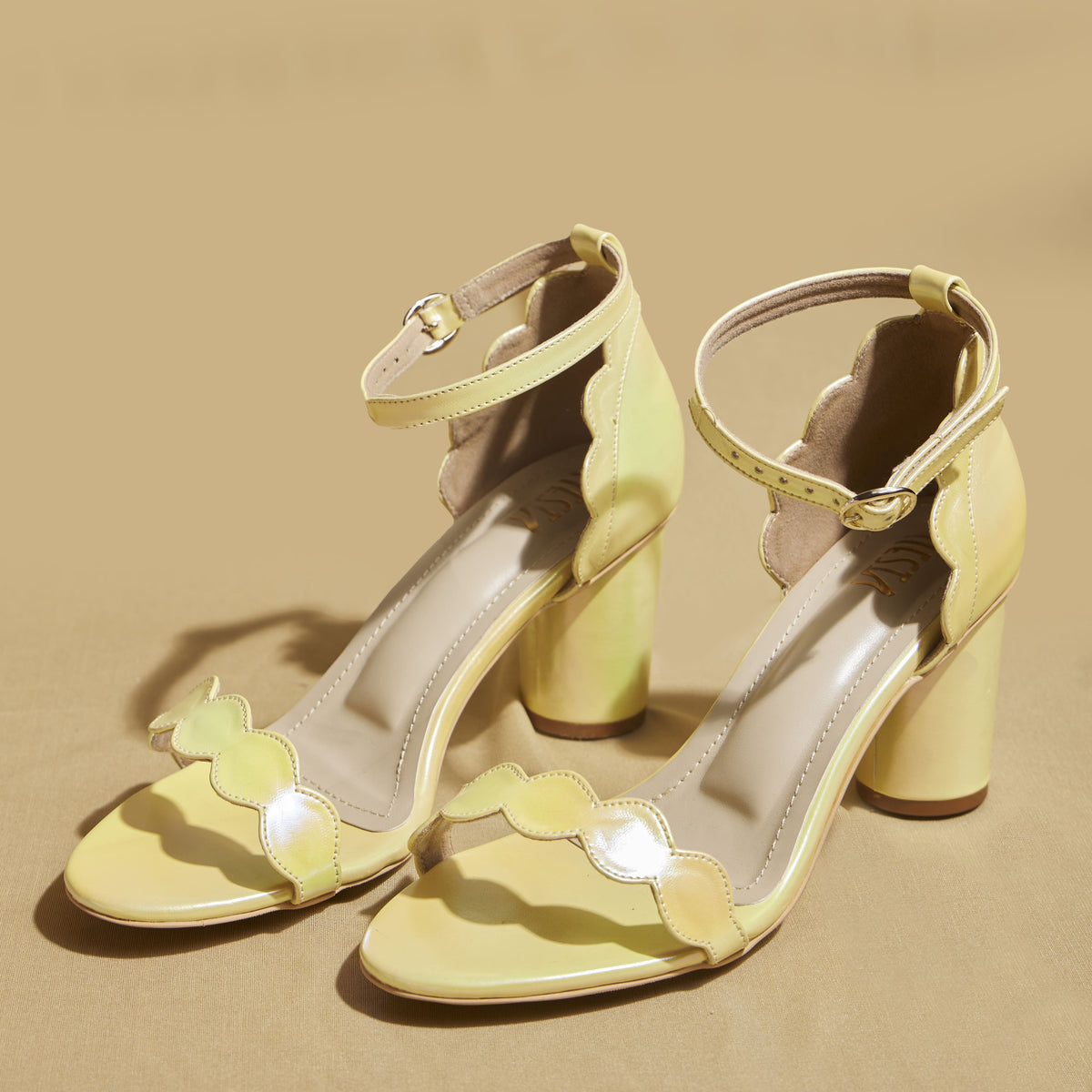 Butter Yellow Open-Toe Block Heels – Inches Customizable