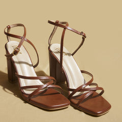 Customisable Dark Brown Formal Strappy Heels – 3 to 3.5 Inch Comfy Heels