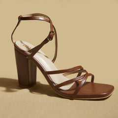 Customisable Dark Brown Formal Strappy Heels – 3 to 3.5 Inch Comfy Heels