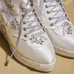 White Diamond Wedge Sneakers – 3 to 3.5 Inch Heel with Hand Embroidery  | Customisable