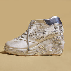 White Diamond Wedge Sneakers – 3 to 3.5 Inch Heel with Hand Embroidery  | Customisable