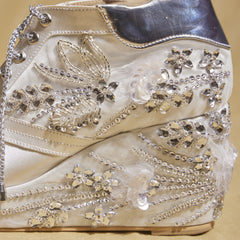 White Diamond Wedge Sneakers – 3 to 3.5 Inch Heel with Hand Embroidery  | Customisable