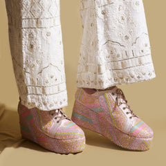 Neon Pink Beaded Sneaker Wedges – Hand Embroidered |  Customisable