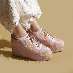 Neon Pink Beaded Sneaker Wedges – Hand Embroidered |  Customisable
