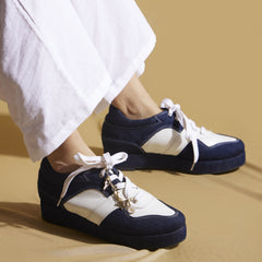 Denim Platform Sneakers – 1 to 1.5 Inch Heel with Charm Chain |Customisable