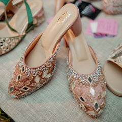 Mirror & Pearl Embellished Mules – Customisable Bridal & Festive Heels