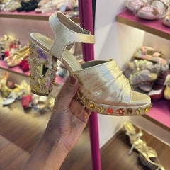 Glam Gold Embellished Block Heels