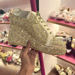 Crystal Gold Wedge Sneakers