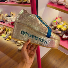 Golden 3.5 Inch Custom Wedge Sneaker | Tiesta Shoes