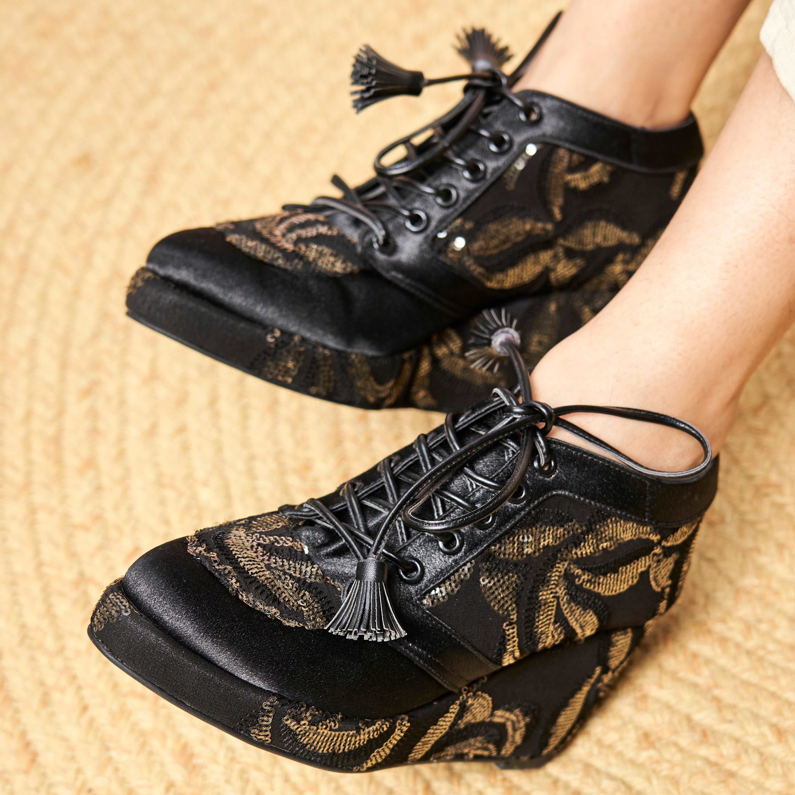 Black sequin Customizable Sneaker Wedges | Tiesta