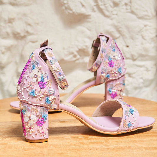 Lavender embroidered Block heels I Tiesta Shoes