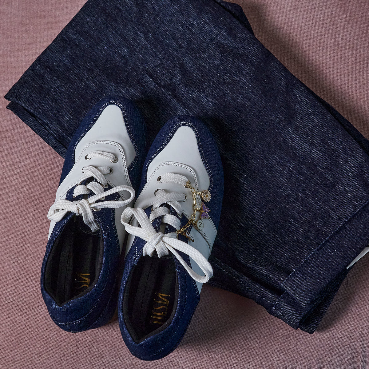 Denim Platform Sneakers – 1 to 1.5 Inch Heel with Charm Chain |Customisable
