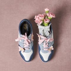 Denim Platform Sneakers – 1 to 1.5 Inch Sole with Pink Laces & Butterfly Detail | Playful & Customisable