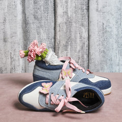 Denim Platform Sneakers – 1 to 1.5 Inch Sole with Pink Laces & Butterfly Detail | Playful & Customisable