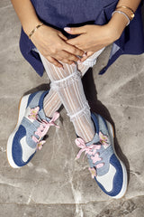 Denim Platform Sneakers – 1 to 1.5 Inch Sole with Pink Laces & Butterfly Detail | Playful & Customisable
