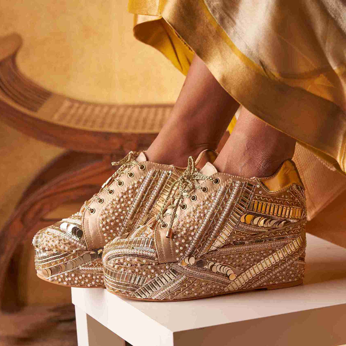 POPPY- Dark Gold Bridal Platform Sneakers
