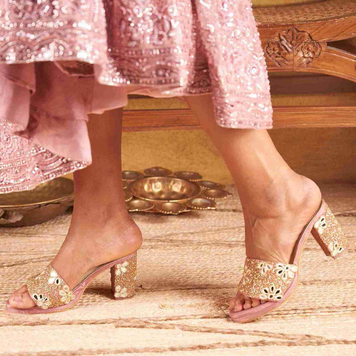Blush Mirror Bloom Block Heels