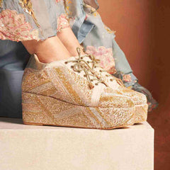 Champagne Glimmer Beaded Bridal Platform Sneakers