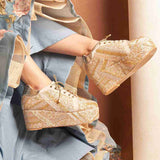 Champagne glimmer beaded bridal platform sneakers by Tiesta