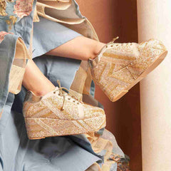 Champagne Glimmer Beaded Bridal Platform Sneakers